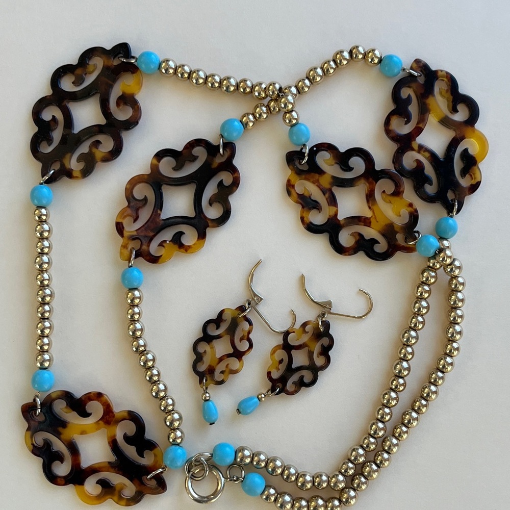 Ralph Lauren Vintage Tortoise Shell & Turquoise Necklace Set